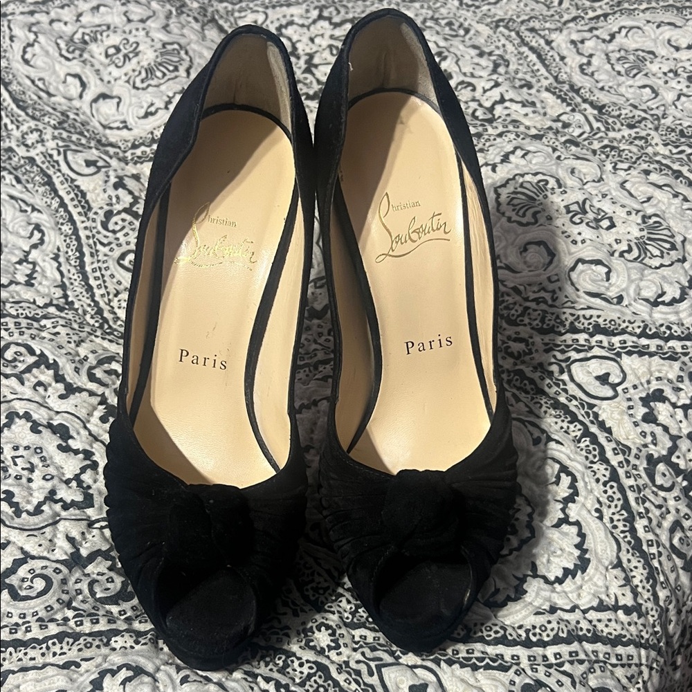 Christian Louboutin Black Knotted Peep Toe Heels